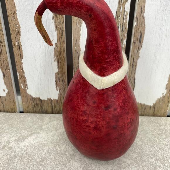 Handmade Santa Gourd Christmas Holiday Red With Stem 8” Rustic farmhouse - Picture 4 of 7